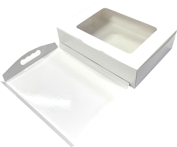 Cutii Prajituri cu display 25x35x9 Albe + Tavi albe cu maner