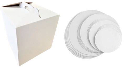 Cutii Tort Evenimente Cu Maner 30x30x25 cm + Discuri D30 Albe (3 mm) (Pret la 25 buc)