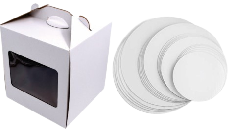 Cutii Tort Evenimente Cu Maner si Display 28x28x30 cm + Discuri D28 Albe (3 mm) (Pret la 25 buc)