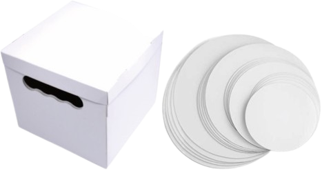 Cutie Tort Alba cu capac 20x20x18 Cm + Disc alb 20 cm (2mm) (Pret la 50 buc)
