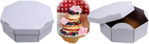 Cutii Tort Evenimente octogonale cu capac 35x35x12 cm + Discuri D35 Albe (3 mm) Cutie Tort Alba cu display si capac atasat 30x30x12 Cm + Disc alb 30 cm (3mm) (Pret la 25 buc)