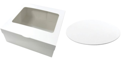 Cutie Tort Alba cu display si capac atasat 30x30x12 Cm + Disc alb 30 cm (3mm) (Pret la 50 buc)
