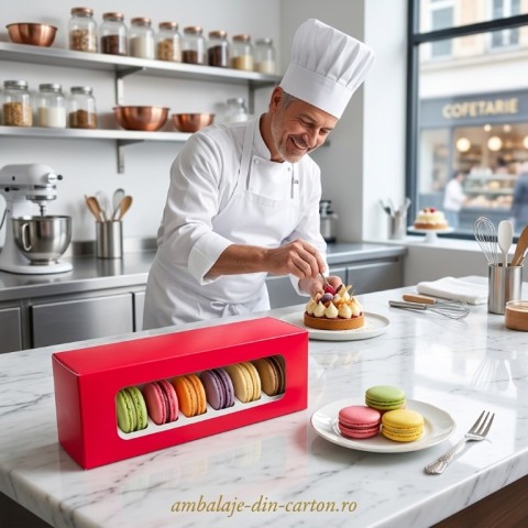 Cutie Macarons Rosie 25x5x4.5 cm (10 buc) cu display din plastic transparent (Pret la set de 100 buc)