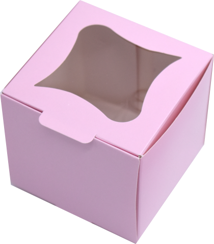 Cutii Cupcakes cu display 8x8x8 cm Roz + suport interior alb