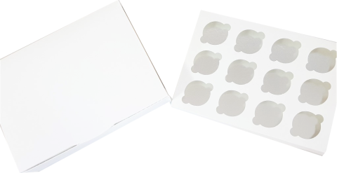 Cutii Cupcakes Albe x 12 buc fara display - 25x35x9 cm + suport interior alb (Pret la 50 buc)