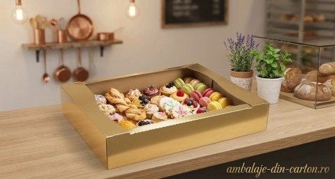 Cutii Fursecuri Aurii 21.5x15x5 cm 500 gr (Pret la 100 buc)