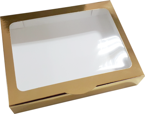Cutii Fursecuri cu Display Aurii 24x24x5 Cm (Pret la 100 buc)