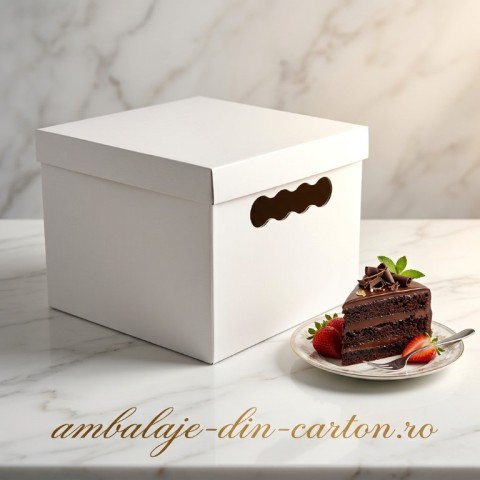 Cutii Tort Albe cu capac si manere 20x20x18 cm (Pret la 25 buc)